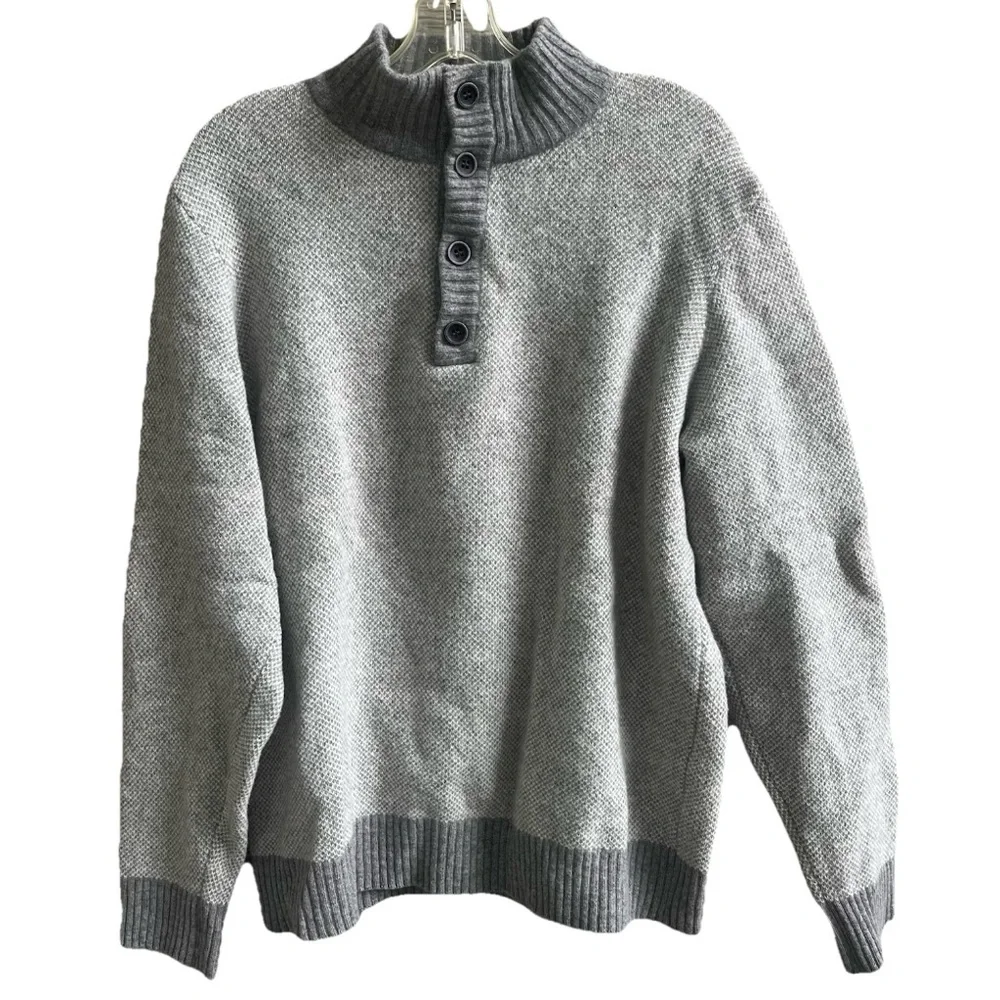 Luca Nobili Italy Men XL Pullover Button Sweater Gray Wool Blend 46